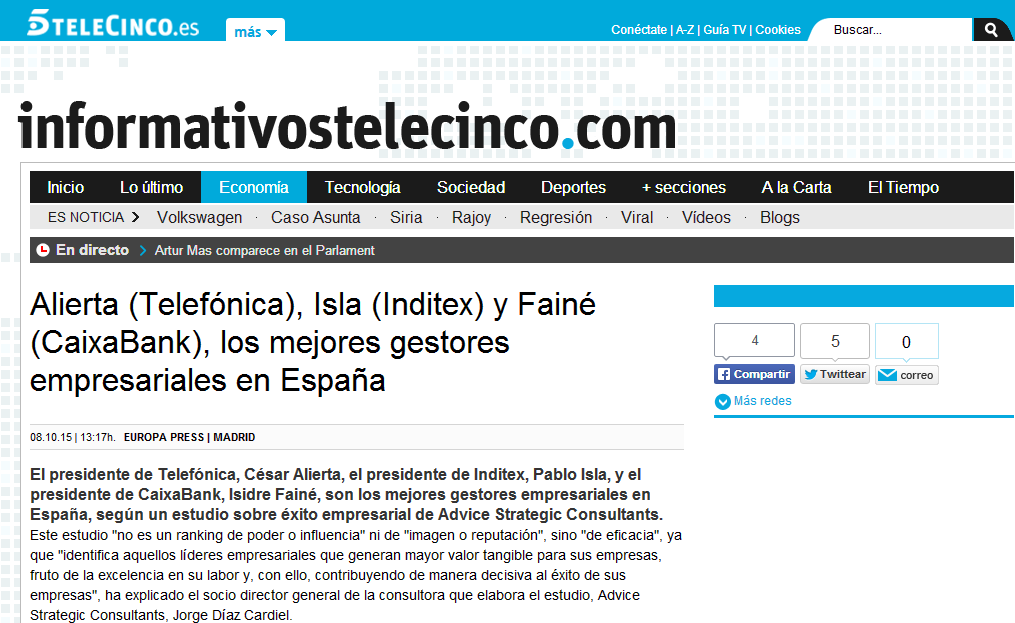  Press release about Advice Research in Telecinco 