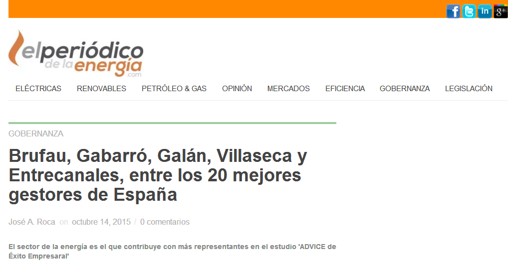  Noticia sobre los resultados del Estudio Advice sobre los mejores gestores de España en El Periódico de la Energía