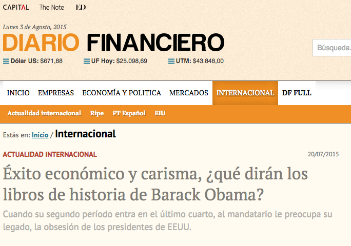 Jorge Díaz-Cardiel es entrevistado por el Diario Financiero de Chile sobre legado económico, internacional y doméstico del Presidente Obama.
