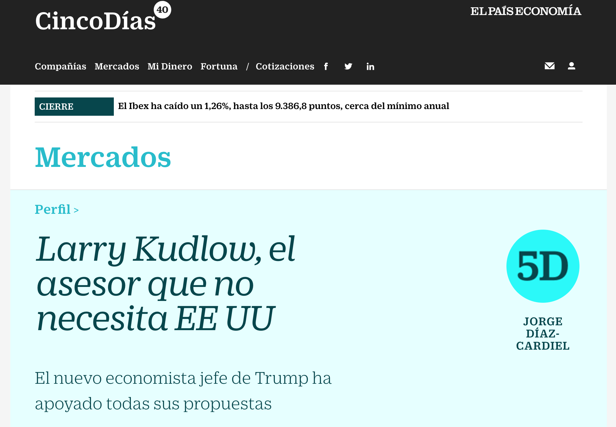 Artículo de Jorge Díaz-Cardiel en Cinco Días – El País Economía